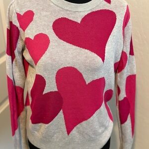 For The Republic Gray and Pink Heart Sweater